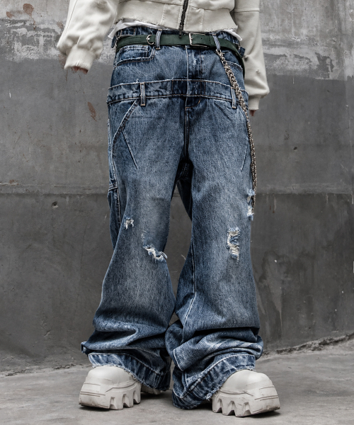 ROARINGRAD(ロアリングラド)の「ダブルウエストデニムパンツ ブルー(デニムパンツ・レディース・その他・LARGE/MEDIUM/SMALL)」の1枚目の写真