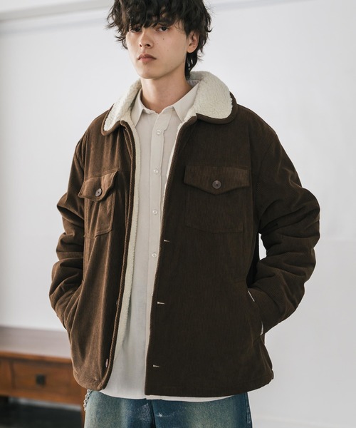 Rocky Monroe(ロッキーモンロー)の「新色追加 オーバーサイズコーデュロイ裏ボアランチコート/2WAYスタンドネックボアジャケット(その他アウター・メンズ・ベージュ/キャメル/カーキ/ブラウン/チャコール/ブラック・XL/L/M)」の1枚目の写真