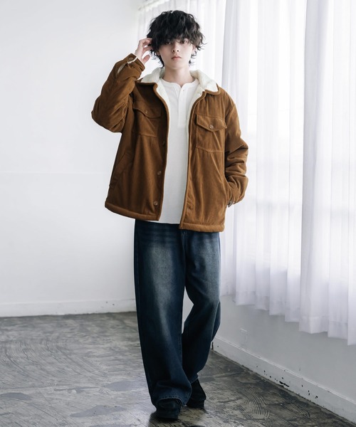 Rocky Monroe(ロッキーモンロー)の「新色追加 オーバーサイズコーデュロイ裏ボアランチコート/2WAYスタンドネックボアジャケット(その他アウター・メンズ・ベージュ/キャメル/カーキ/ブラウン/チャコール/ブラック・XL/L/M)」の12枚目の写真