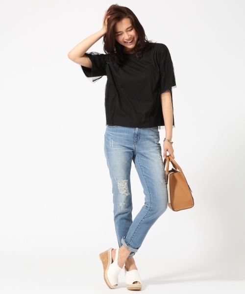 GLOBAL WORK（グローバルワーク）の「チュールカサネプルオーバー半袖/710740（Tシャツ/カットソー・レディース・グレー/ブラック/カーキ/ホワイト・LARGE/MEDIUM）」の14枚目の写真