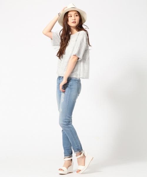 GLOBAL WORK（グローバルワーク）の「チュールカサネプルオーバー半袖/710740（Tシャツ/カットソー・レディース・グレー/ブラック/カーキ/ホワイト・LARGE/MEDIUM）」の15枚目の写真