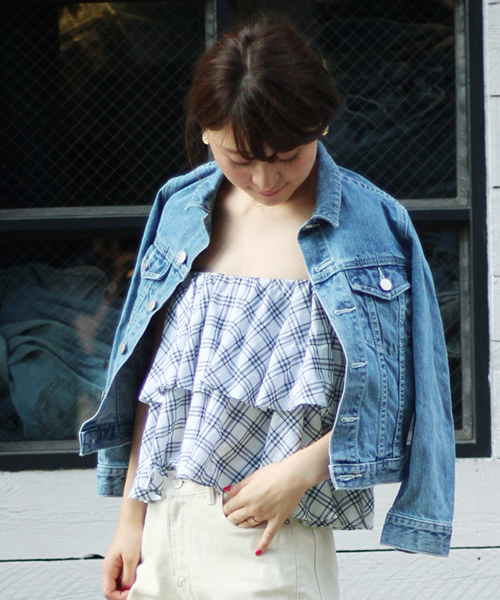 LIMITLESS LUXURY（リミットレスラグジュアリー）の「ギャザーフリルキャミ◆（キャミソール・レディース・ネイビー/ブルー/ホワイト・FREE）」の2枚目の写真