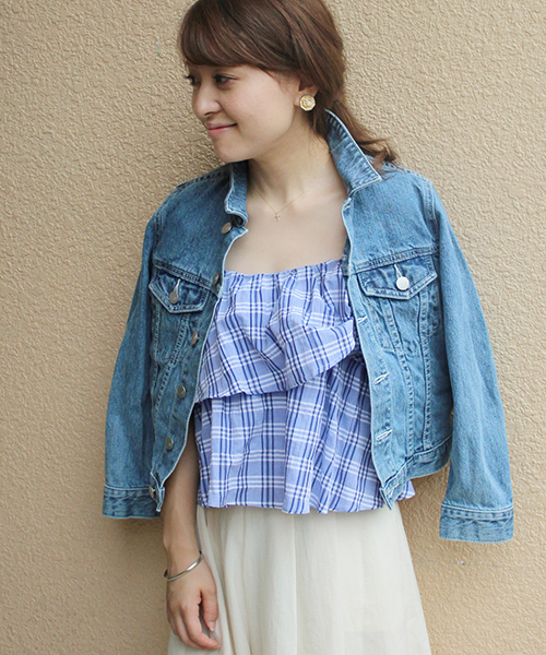 LIMITLESS LUXURY（リミットレスラグジュアリー）の「ギャザーフリルキャミ◆（キャミソール・レディース・ネイビー/ブルー/ホワイト・FREE）」の3枚目の写真