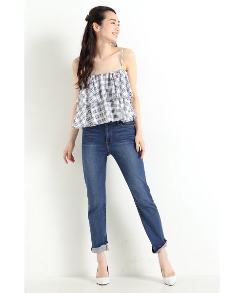 LIMITLESS LUXURY（リミットレスラグジュアリー）の「ギャザーフリルキャミ◆（キャミソール・レディース・ネイビー/ブルー/ホワイト・FREE）」の4枚目の写真