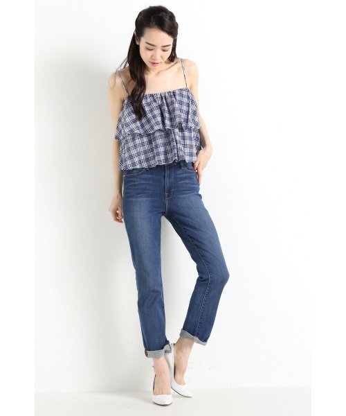 LIMITLESS LUXURY（リミットレスラグジュアリー）の「ギャザーフリルキャミ◆（キャミソール・レディース・ネイビー/ブルー/ホワイト・FREE）」の5枚目の写真