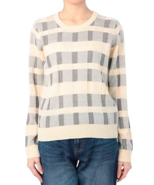 pink adobe（ピンクアドベ）の「ジャカードチェックニット（ニット/セーター・レディース・グレー/ブルー/グリーン・38/40）」の2枚目の写真