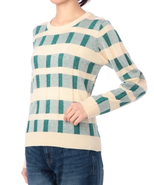 pink adobe（ピンクアドベ）の「ジャカードチェックニット（ニット/セーター・レディース・グレー/ブルー/グリーン・38/40）」の5枚目の写真