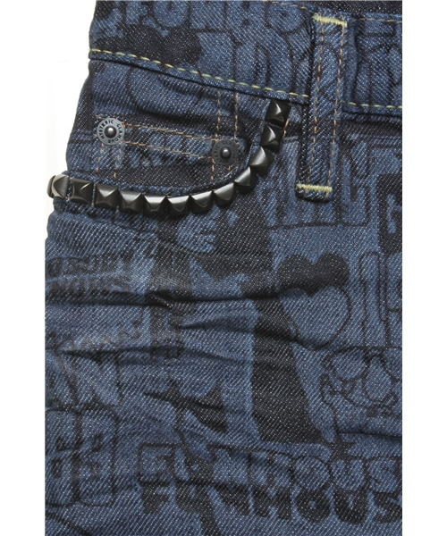 JOEY HYSTERIC(ジョーイヒステリック)の「THE KILL CITY総柄デニムミニSK(デニムスカート・キッズ・インディゴブルー・SMALL/MEDIUM)」の3枚目の写真