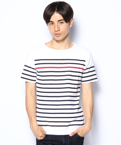 UNION STATION（ユニオンステーション）の「ボーダーＴシャツ（Tシャツ/カットソー・メンズ・ホワイト/オフホワイト/ネイビー/トリコロール・MEDIUM/LARGE/LL）」の4枚目の写真