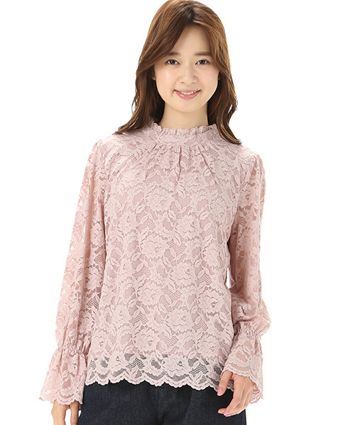 Honeys（ハニーズ）の「総レース＆袖コンシャスプルオーバー（Tシャツ/カットソー・レディース・アイボリー/レッド/ピンク/ブラック・M/L）」の4枚目の写真