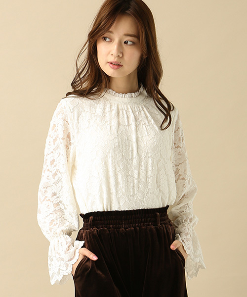 Honeys（ハニーズ）の「総レース＆袖コンシャスプルオーバー（Tシャツ/カットソー・レディース・アイボリー/レッド/ピンク/ブラック・M/L）」の2枚目の写真