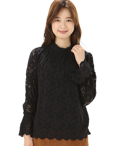 Honeys（ハニーズ）の「総レース＆袖コンシャスプルオーバー（Tシャツ/カットソー・レディース・アイボリー/レッド/ピンク/ブラック・M/L）」の3枚目の写真