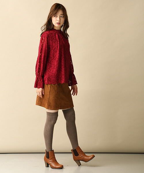 Honeys（ハニーズ）の「総レース＆袖コンシャスプルオーバー（Tシャツ/カットソー・レディース・アイボリー/レッド/ピンク/ブラック・M/L）」の13枚目の写真