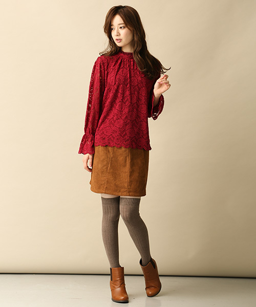 Honeys（ハニーズ）の「総レース＆袖コンシャスプルオーバー（Tシャツ/カットソー・レディース・アイボリー/レッド/ピンク/ブラック・M/L）」の16枚目の写真