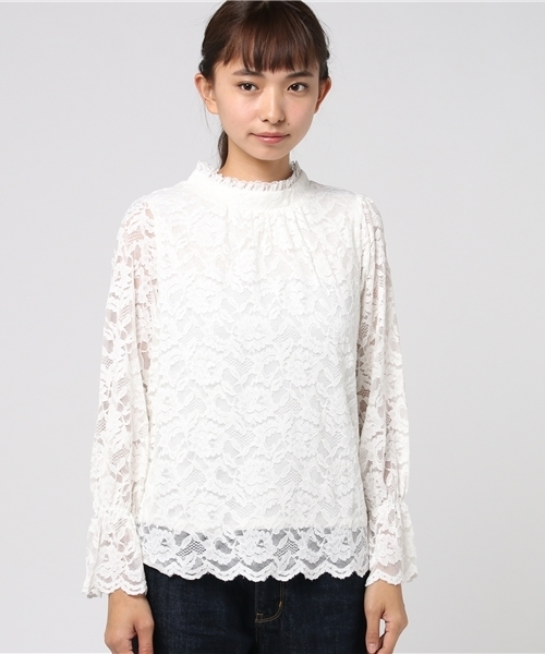 Honeys（ハニーズ）の「総レース＆袖コンシャスプルオーバー（Tシャツ/カットソー・レディース・アイボリー/レッド/ピンク/ブラック・M/L）」の5枚目の写真