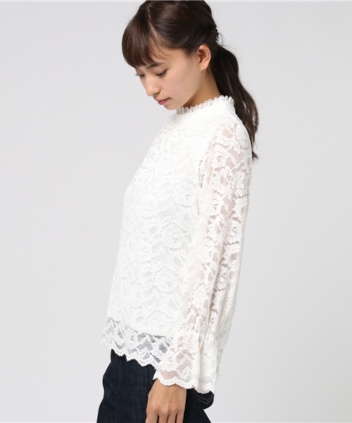 Honeys（ハニーズ）の「総レース＆袖コンシャスプルオーバー（Tシャツ/カットソー・レディース・アイボリー/レッド/ピンク/ブラック・M/L）」の6枚目の写真