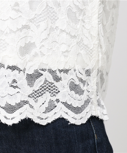 Honeys（ハニーズ）の「総レース＆袖コンシャスプルオーバー（Tシャツ/カットソー・レディース・アイボリー/レッド/ピンク/ブラック・M/L）」の11枚目の写真