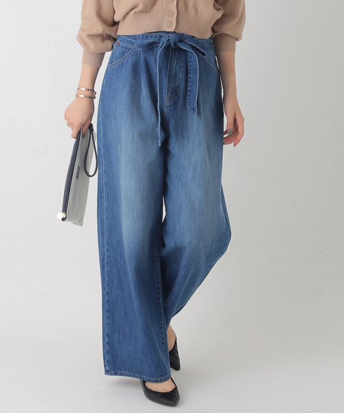 Earth Music Ecology アースミュージックアンドエコロジー の Usacottonデニムパンツ タックリボンワイド デニムパンツ Wear