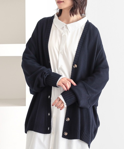 n'OrLABEL（ノアールレーベル）の「『ゆるっとラフニットカーデ』（カーディガン/ボレロ・レディース・ブラック/杢グレー/ネイビー/ベージュ/ボルドー・FREE）」の4枚目の写真