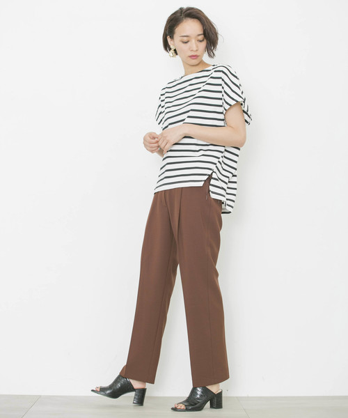 STUDIOUS（ステュディオス）の「【aquagirl】《STUDIOUS別注》ボーダーフレンチスリーブスリットプルオーバー（Tシャツ/カットソー・レディース・ブラック/ネイビー・FREE）」の5枚目の写真