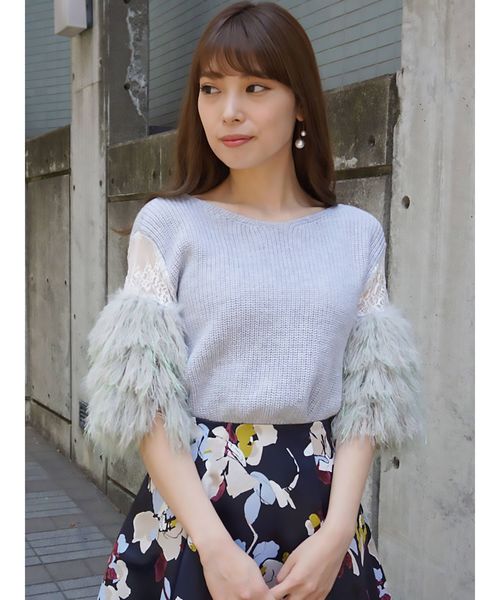 Mercuryduo マーキュリーデュオ の レース切替フリンジニット ニット セーター Wear
