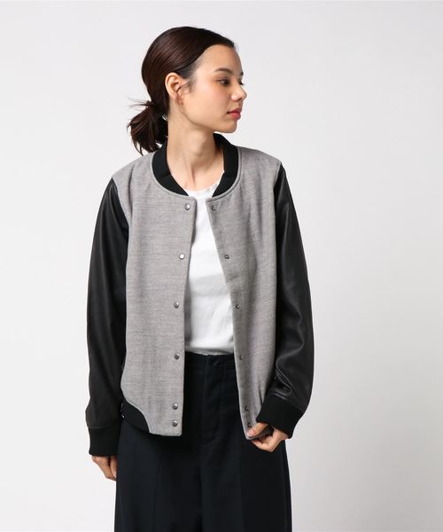 e.r.g*（イーアールジー）の「袖フェイクレザーブルゾン（ブルゾン・レディース・ブラック/グレー・M/L）」の6枚目の写真