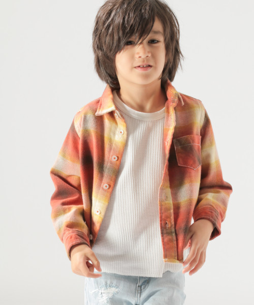 BAYFLOW（ベイフロー）の「[KIDS]ネルオンブレチェックシャツ（シャツ/ブラウス・キッズ・オレンジ/ブルー/グリーン・SMALL/MEDIUM/LARGE/X-LARGE/XX-LARGE）」の3枚目の写真