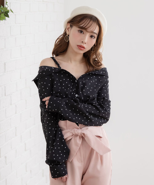 夢展望(ユメテンボウ)の「4WAYオーバーサイズオフショルシャツ(シャツ/ブラウス)」|ブラック系その他