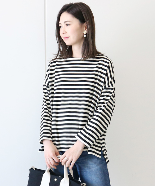 AMERICAN HOLIC（アメリカンホリック）の「ドロップボーダープルオーバー1（Tシャツ/カットソー・レディース・ブラック/ネイビー/ピンク/グリーン・L/M）」の2枚目の写真