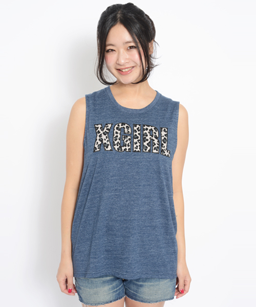 X-girl（エックスガール）の「LEOPARD PATCHED TANK TOP（タンクトップ・レディース・ホワイト/ブラック/ピンク/ネイビー・2/1）」の4枚目の写真