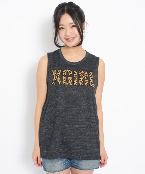 X-girl（エックスガール）の「LEOPARD PATCHED TANK TOP（タンクトップ・レディース・ホワイト/ブラック/ピンク/ネイビー・2/1）」の3枚目の写真