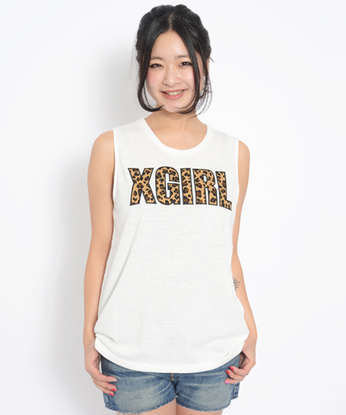 X-girl（エックスガール）の「LEOPARD PATCHED TANK TOP（タンクトップ・レディース・ホワイト/ブラック/ピンク/ネイビー・2/1）」の10枚目の写真
