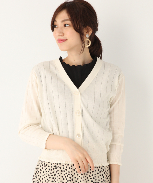 GLOBAL WORK（グローバルワーク）の「洗えるストライプアミカーディガン/835894（カーディガン/ボレロ・レディース・ホワイト/ブラック/ベージュ/ブルー・MEDIUM/LARGE）」の9枚目の写真