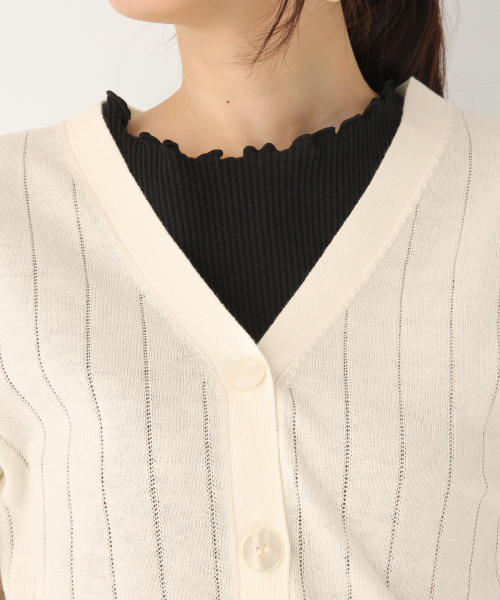 GLOBAL WORK（グローバルワーク）の「洗えるストライプアミカーディガン/835894（カーディガン/ボレロ・レディース・ホワイト/ブラック/ベージュ/ブルー・MEDIUM/LARGE）」の13枚目の写真