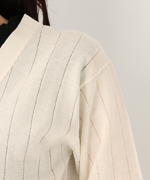 GLOBAL WORK（グローバルワーク）の「洗えるストライプアミカーディガン/835894（カーディガン/ボレロ・レディース・ホワイト/ブラック/ベージュ/ブルー・MEDIUM/LARGE）」の14枚目の写真