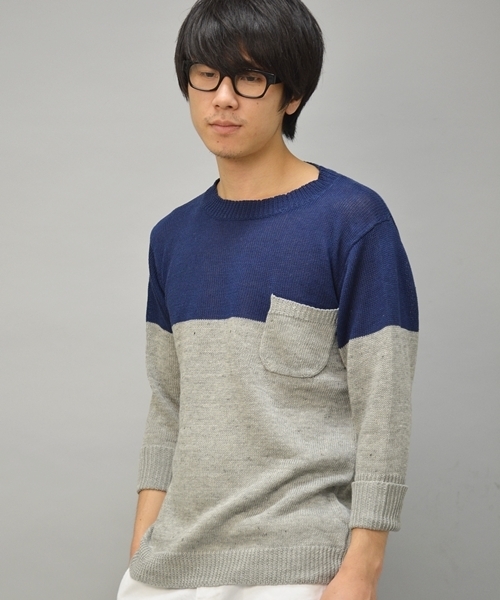 SHIPS JET BLUE(シップスジェットブルー)の「JB: ゛フランダースリネン゛ ポケットニット(ニット/セーター・メンズ・グリーン/ブルー/オフホワイト/ネイビー/グレー/ライトブルー・SMALL/MEDIUM/LARGE)」の5枚目の写真