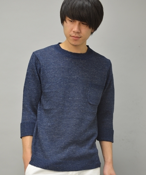 SHIPS JET BLUE(シップスジェットブルー)の「JB: ゛フランダースリネン゛ ポケットニット(ニット/セーター・メンズ・グリーン/ブルー/オフホワイト/ネイビー/グレー/ライトブルー・SMALL/MEDIUM/LARGE)」の6枚目の写真