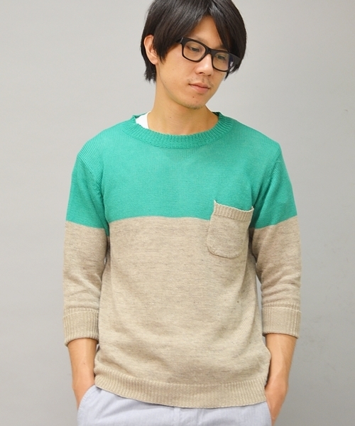 SHIPS JET BLUE(シップスジェットブルー)の「JB: ゛フランダースリネン゛ ポケットニット(ニット/セーター・メンズ・グリーン/ブルー/オフホワイト/ネイビー/グレー/ライトブルー・SMALL/MEDIUM/LARGE)」の4枚目の写真