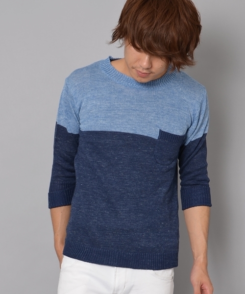 SHIPS JET BLUE(シップスジェットブルー)の「JB: ゛フランダースリネン゛ ポケットニット(ニット/セーター・メンズ・グリーン/ブルー/オフホワイト/ネイビー/グレー/ライトブルー・SMALL/MEDIUM/LARGE)」の1枚目の写真