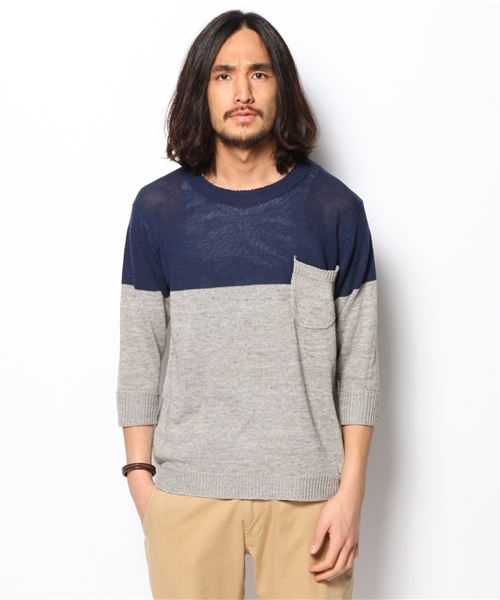SHIPS JET BLUE(シップスジェットブルー)の「JB: ゛フランダースリネン゛ ポケットニット(ニット/セーター・メンズ・グリーン/ブルー/オフホワイト/ネイビー/グレー/ライトブルー・SMALL/MEDIUM/LARGE)」の21枚目の写真