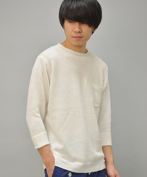 SHIPS JET BLUE(シップスジェットブルー)の「JB: ゛フランダースリネン゛ ポケットニット(ニット/セーター・メンズ・グリーン/ブルー/オフホワイト/ネイビー/グレー/ライトブルー・SMALL/MEDIUM/LARGE)」の9枚目の写真