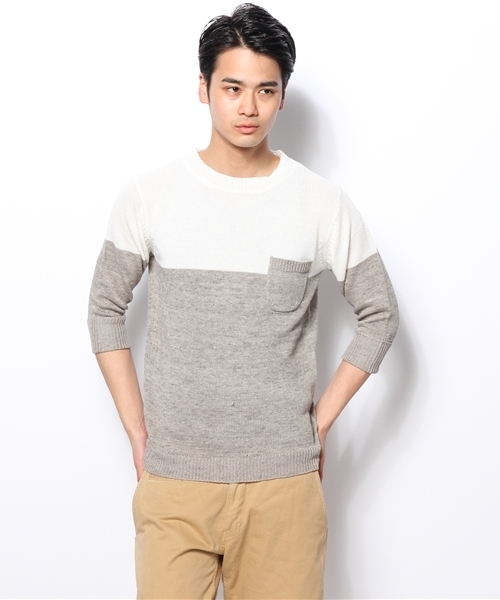 SHIPS JET BLUE(シップスジェットブルー)の「JB: ゛フランダースリネン゛ ポケットニット(ニット/セーター・メンズ・グリーン/ブルー/オフホワイト/ネイビー/グレー/ライトブルー・SMALL/MEDIUM/LARGE)」の8枚目の写真