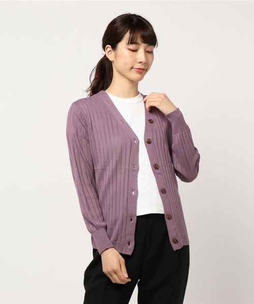 アースミュージック&エコロジー ヘンリーネック風前後2WAYカーディガン F 赤 earth music\u0026ecology（アースミュージックアンドエコロジー）の