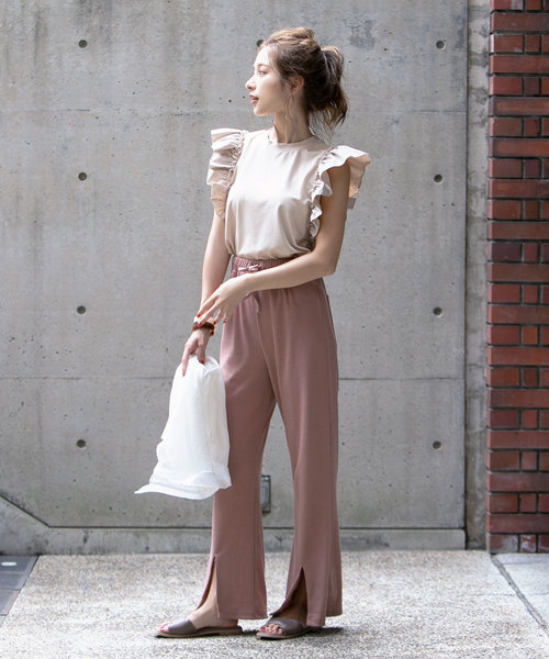 KOBE LETTUCE（コウベレタス）の「フロントスリットストレートリブワイドパンツ（その他パンツ・レディース・ブラック/ネイビー/ブラウン/ピンク系その他・FREE）」の15枚目の写真