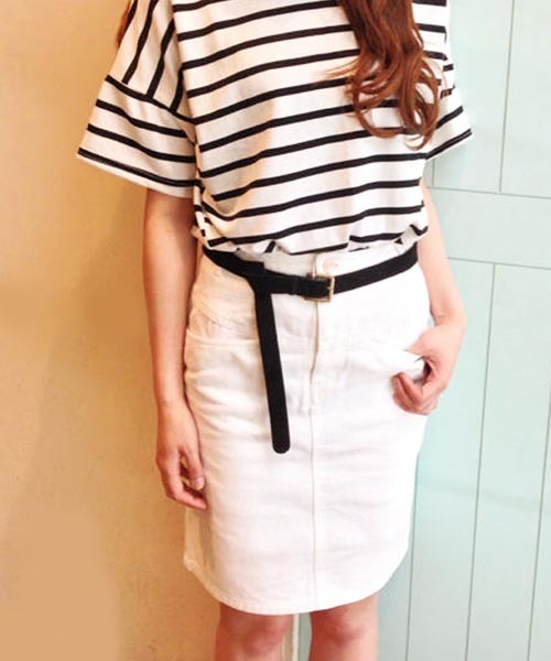 Kastane（カスタネ）の「【Kastane】デニムサイズバリエスカート（スカート・レディース・ホワイト/ブルー/ブラック・MEDIUM/SMALL/LARGE/X-SMALL）」の2枚目の写真