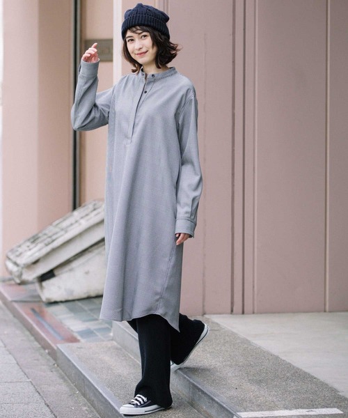 Munich（ミューニック）の「ウーリッシュウォームツイル　プルオーバーシャツワンピース（シャツワンピース・レディース・ブラック/オフホワイト/ハウンドトゥース/ダークベージュ/チェック/チャコール・FREE）」の9枚目の写真