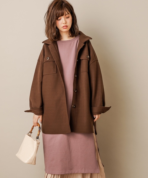 natural couture（ナチュラルクチュール）の「フェイクウールCPOジャケット（その他アウター・レディース・ブラウン/ベージュ/サックスブルー・FREE）」の2枚目の写真