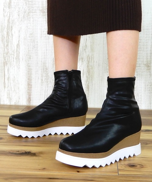 minia（ミニア）の「プラットフォームソックスミドルブーツ [ minia ]（ブーツ・レディース・ブラック/ベージュ/ブラック系その他・LL/S/M/L）」の8枚目の写真