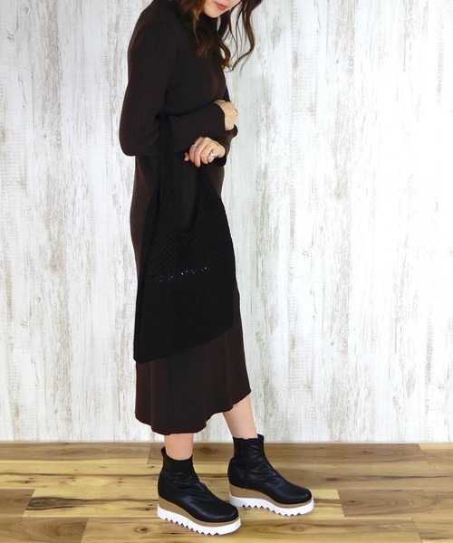 minia（ミニア）の「プラットフォームソックスミドルブーツ [ minia ]（ブーツ・レディース・ブラック/ベージュ/ブラック系その他・LL/S/M/L）」の6枚目の写真