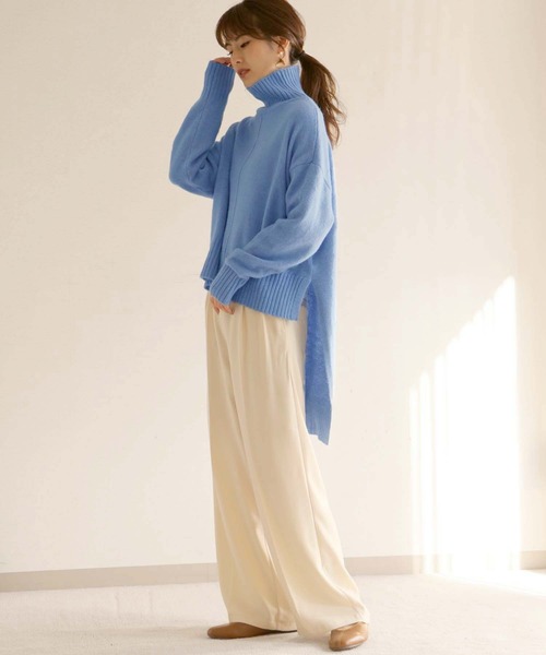 HER CLOSET（ハークローゼット）の「【入荷なし】【HERCLOSET】前後差スリットハイネックニットプルオーバー（ニット/セーター・レディース・ブラック/ベージュ/ブルー/ライトベージュ・M）」の10枚目の写真